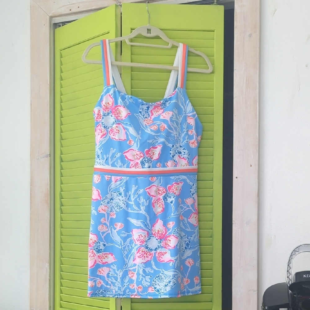 Lilly Pulitzer Strapless Dress in Blue and Pink Floral